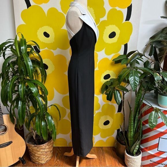 Vintage 1980s 1990s Beaded Tuxedo Wiggle Strappy Back Cigarette Style Gown - Picture 10 of 11